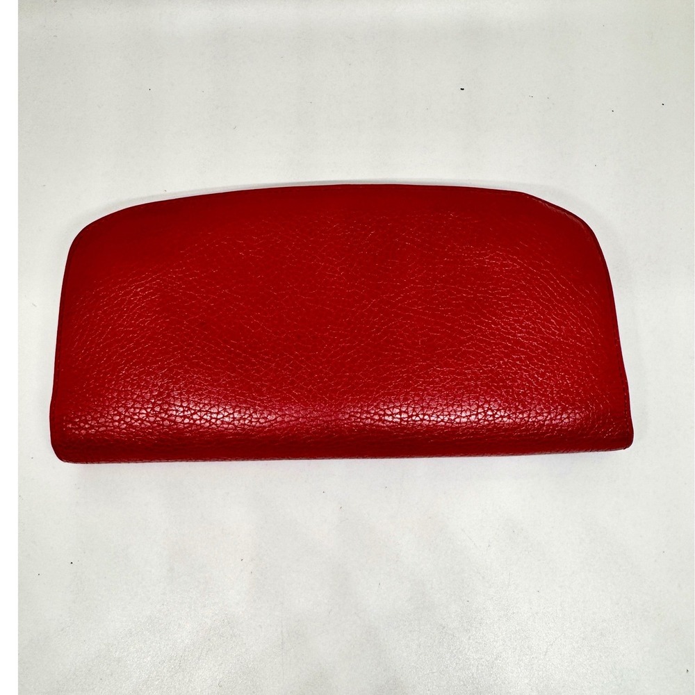 Bo Bo Bags CA Red Pebbled Genuine Leather Zip Around Clutch Wallet ID Window